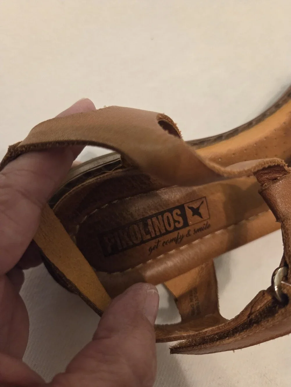 PIKOLINOS Brandy Algar Brown Tan Die-Cut Leather‎ Strappy Sandals SZ 38